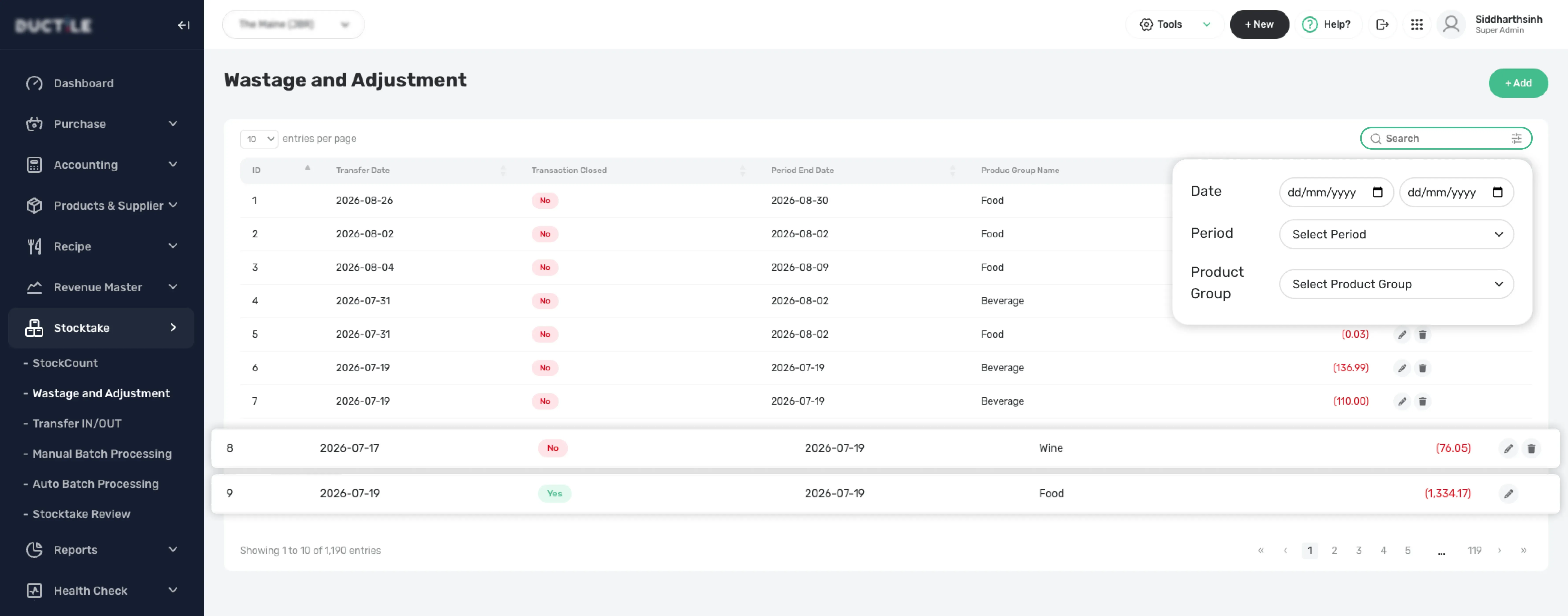 Restaurant Wastage & Stock Transfer Control